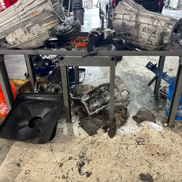 Picture of a transmissinn on the service bench.